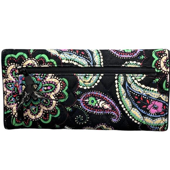Vera Bradley Kiev Paisley Floral Black Quilted 4.5" x 9" Tri-Fold Wallet - Picture 4 of 6